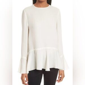Theory Cream Flared cuff and hem silk Blouse